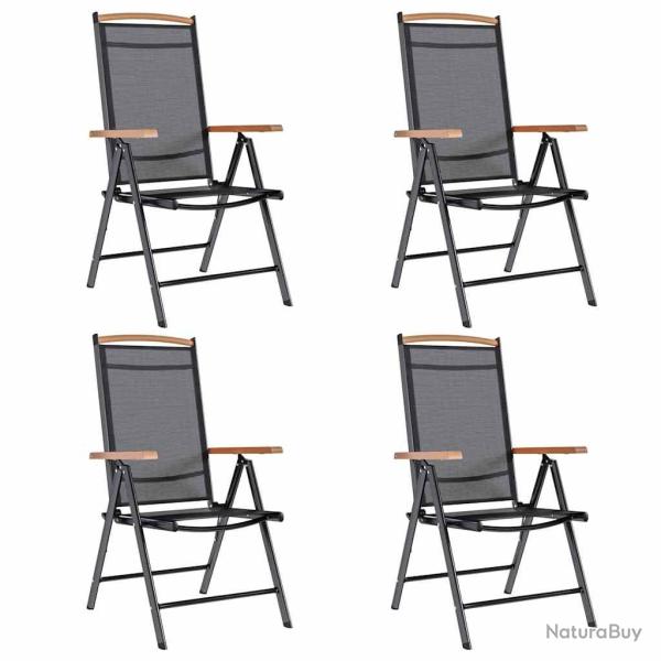 Chaises de pliables lot de 4 aluminium et textil�ne noir