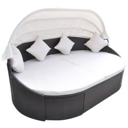 Chaise longue de avec auvent R&eacute;sine tress&eacute;e Marron