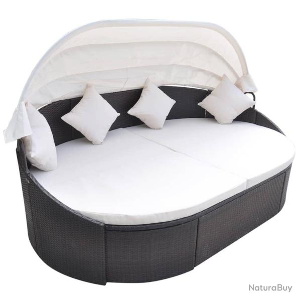 Chaise longue de avec auvent R�sine tress�e Marron