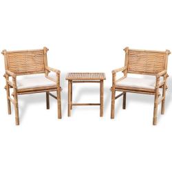 Mobilier de bistro 3 pcs avec coussins Bambou