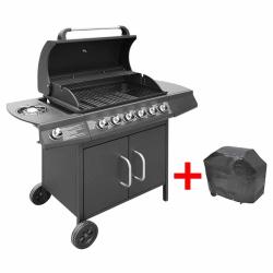 Barbecue &agrave; gaz 6 + 1 zone de cuisson Noir