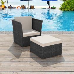 Chaise de avec tabouret Noir R&eacute;sine tress&eacute;e