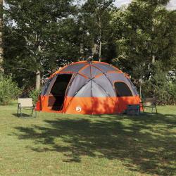 Tente d&ocirc;me avec toit, taffetas gris et orange, pour le camping, 475 &times; 475 &times; 235 cm