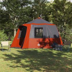 Tente de cabane 12 personnes Gris et orange 405 x 405 x 273 cm