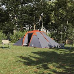 Tente tunnel imperm&eacute;able, taffetas, grise et orange, pour le camping, 4 personnes