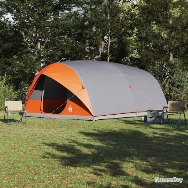 Tente tunnel imperm�able, taffetas, grise et orange, pour le camping, 10 personnes