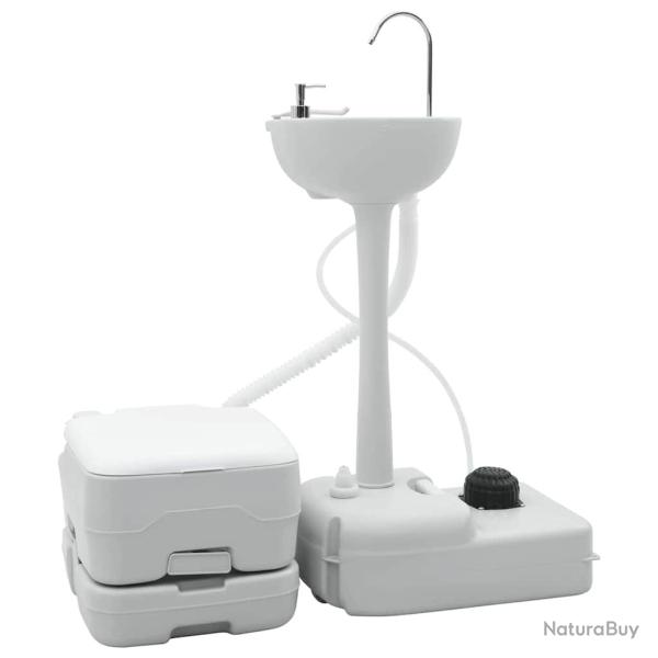 Kit de Toilettes de Camping 2 pcs Gris et blanc
