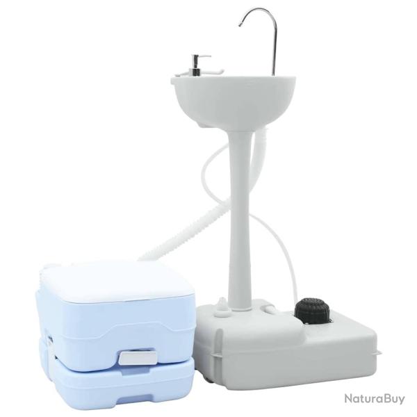 Kit de Toilettes de Camping 2 pcs Bleu et Blanc