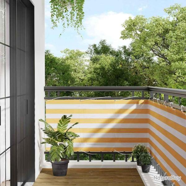 Paravent de balcon � rayures jaunes et blanches 75 x 800 cm