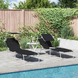 Transat 2 pcs Noir 58 x 188 x 77cm Polyester