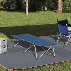 Lit de camping pliant, en Oxford et acier, bleu, 194 &times; 62,5 &times; 42,5 cm