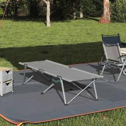 Lit de camping pliant, en Oxford et acier, gris, 194 &times; 62,5 &times; 42,5 cm