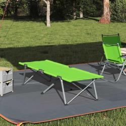 Lit de camping pliant, en Oxford et acier, vert, 194 &times; 62,5 &times; 42,5 cm