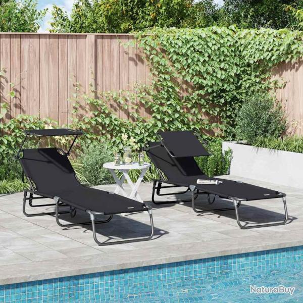 Chaise longue pliante 2 pcs Noir 190 x 57 x 81 cm oxford