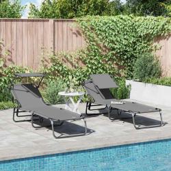 Chaise longue pliante 2 pcs Gris 190 x 57 x 81 cm oxford