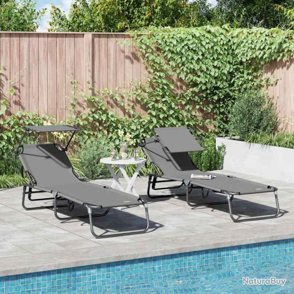 Chaise longue pliante 2 pcs Gris 190 x 57 x 81 cm oxford