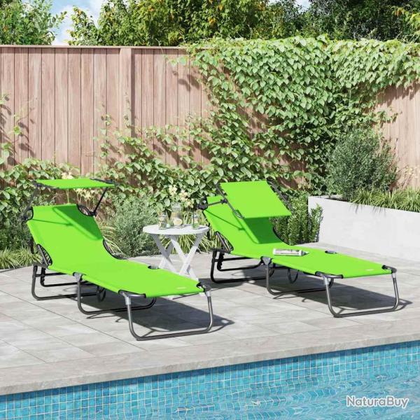 Chaise longue pliante 2 pcs Vert 190 x 57 x 81 cm oxford