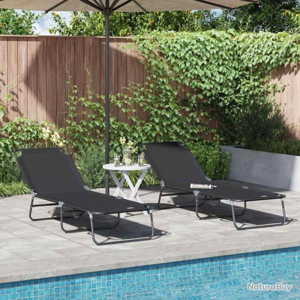 Chaise longue pliante 2 pcs Noir 188 x 57 x 86,5 cm Polyester