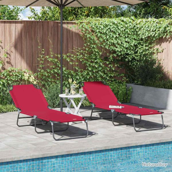 Chaise longue pliante 2 pcs Rouge 188 x 57 x 86,5 cm Polyester