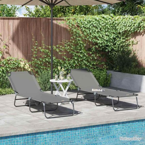 Chaise longue pliante 2 pcs Gris 188 x 57 x 86,5 cm Polyester