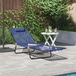 Chaise longue pliante Bleu marine 182 x 55 x 85,5 cm Textil&egrave;ne