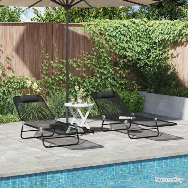 Chaise longue pliante 2 pcs Noir 182 x 55 x 85,5 cm Textil�ne