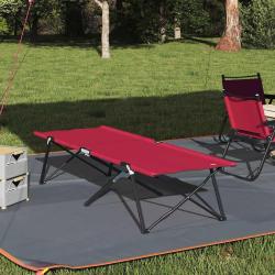 Lit de camping pliant, en Oxford et acier, rouge, 206 &times; 76 &times; 74 cm