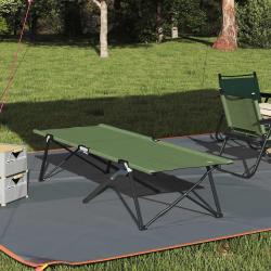 Lit de camping pliant, en Oxford et acier, vert, 206 &times; 76 &times; 74 cm