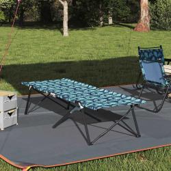 Lit de camping pliant, en Oxford et acier, for&ecirc;t, 206 &times; 76 &times; 74 cm