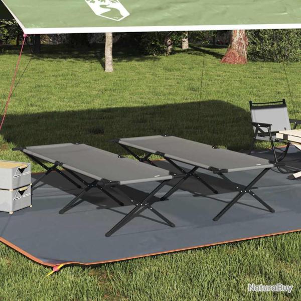 Lit de camping pliant 2 pcs Gris 210 x 80 x 46 cm Tissu Oxford