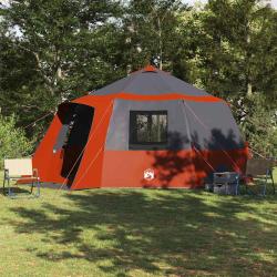 Tente de cabane 12 personnes Gris et orange 500 x 500 x 294 cm