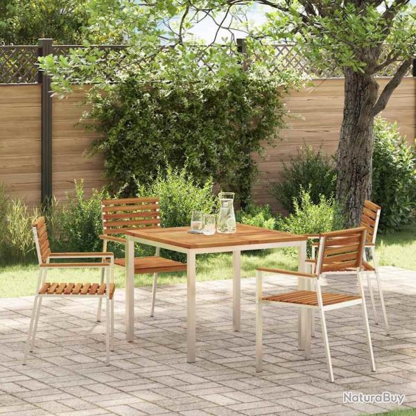 Chaise de 4 pcs Bois d'acacia massif et acier inoxydable