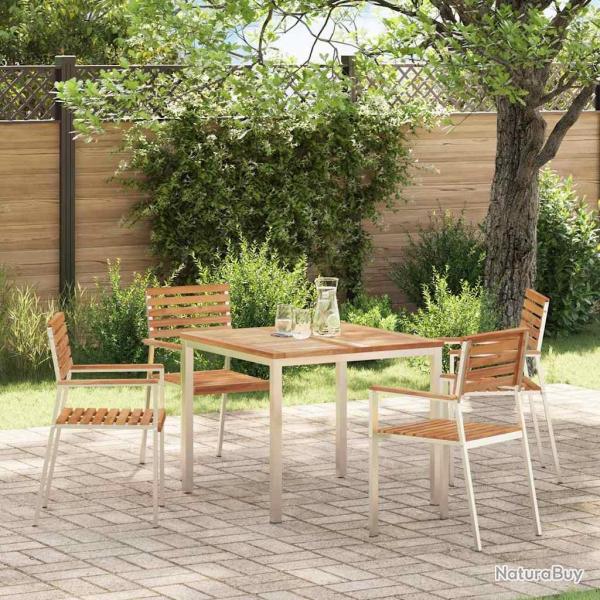 Chaise de 4 pcs Bois Teck Massif et Acier Inoxydable