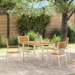 Chaise de 4 pcs Bois de teck massif et acier inoxydable