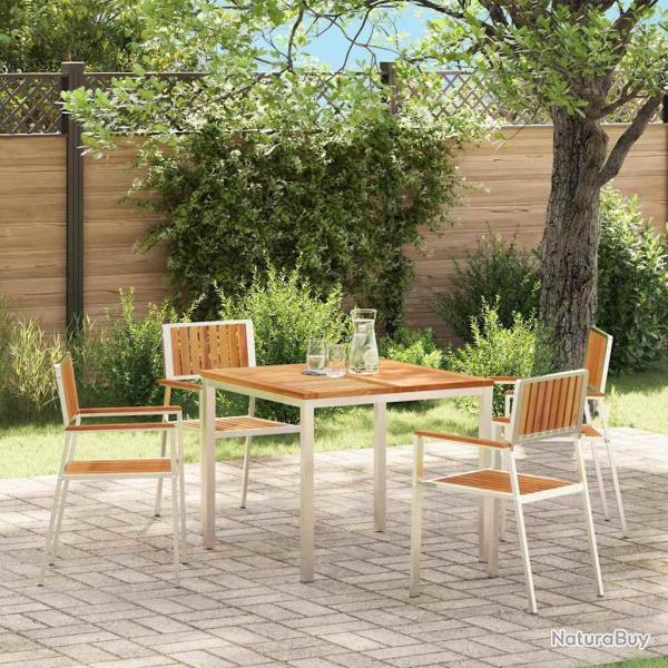 Chaise de 4 pcs Bois de teck massif et acier inoxydable