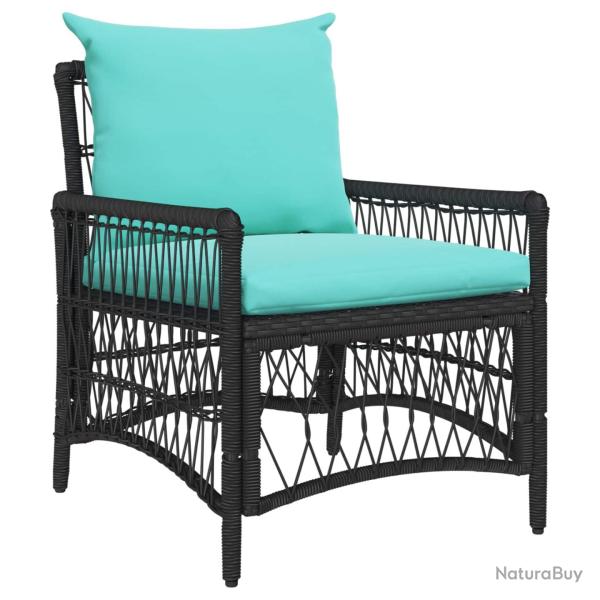 Chaise de avec coussin Noir 73 x 61 x 77 cm polyrotin