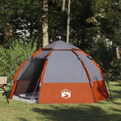 Tente de camping 4 personnes en polyester 185T, grise et orange