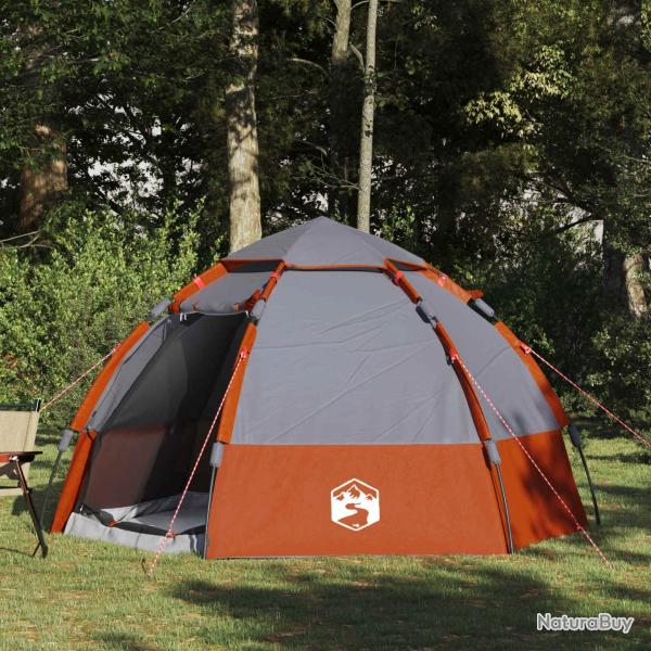 Tente de camping 4 personnes en polyester 185T, grise et orange