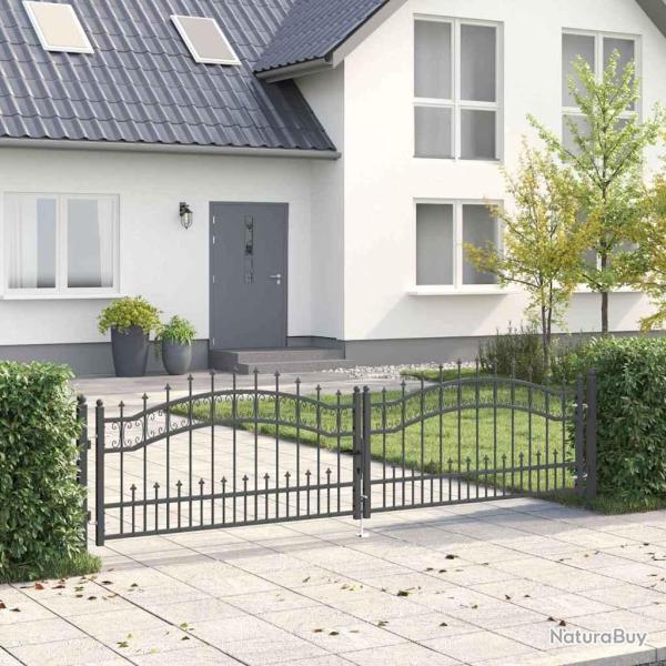 Portail de cl�ture avec pointe KAMPEN 305 x 75 cm Acier Gris