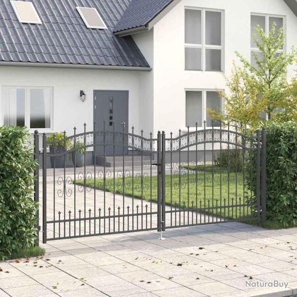 Portail de cl�ture avec pointe KAMPEN 305 x 125 cm Acier Gris