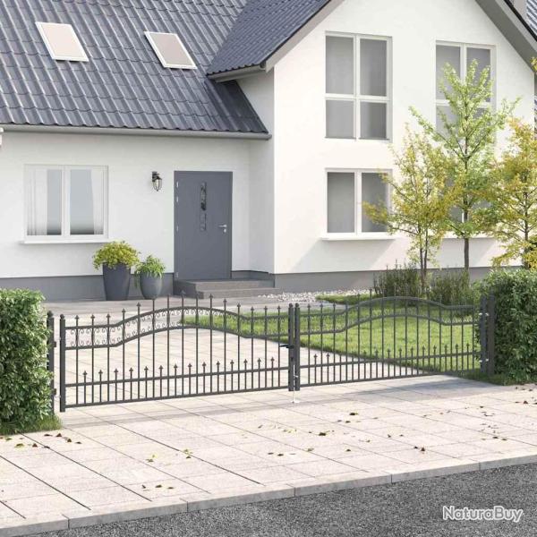 Portail de cl�ture avec pointe KAMPEN 404 x 75 cm Acier Gris