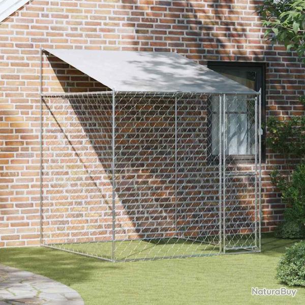 Cage pour chien avec toit, argent�e, 200 � 200 � 258 cm