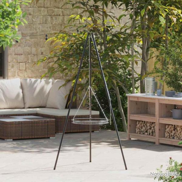 Tr�pied de Feu de Camp 2 pcs Noir Acier
