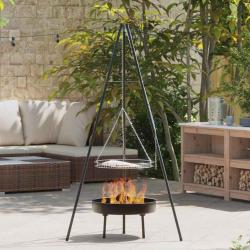 Tr&eacute;pied de Feu de Camp 3 pcs Noir Acier
