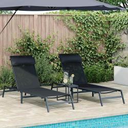Transats 2-personne 3 pcs Noir et anthracite Acier