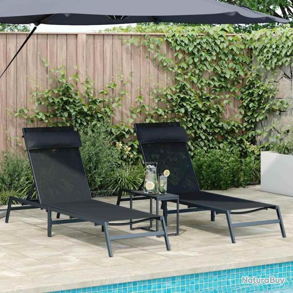 Transats 2-personne 3 pcs Noir et anthracite Acier