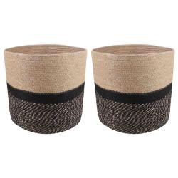 Ensemble de Pots &agrave; Plantes 2 pcs Naturel et noir &Oslash; 28 x 28 cm