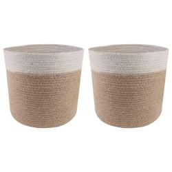 Ensemble de Pots &agrave; Plantes 2 pcs Naturel et Blanc &Oslash; 21 x 21 cm