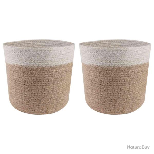 Ensemble de Pots � Plantes 2 pcs Naturel et Blanc � 21 x 21 cm