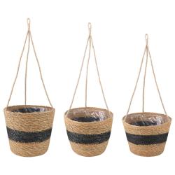 Paniers &agrave; plantes en herbe de mer 3 pcs Naturel et noir